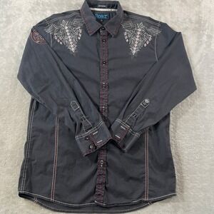Roar Signature Shirt Mens Large Black Embroidered Cross Wings Western Tribal